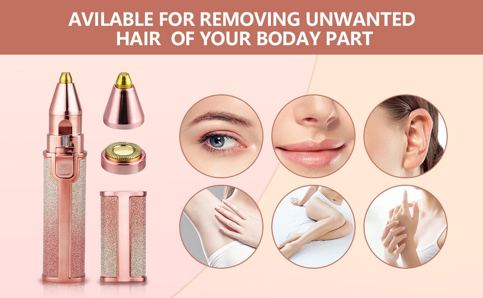 2in1 Electric Eyebrow Trimmer and Shaver Rechargeable Hair Remover for All Parts Use in Pen Flawless Hair Remover Rechargeable Painless Precision Eyebrow Trimmer and Eyebrow Razor Tool with LED Light for Face Lips Nose Chin Arm