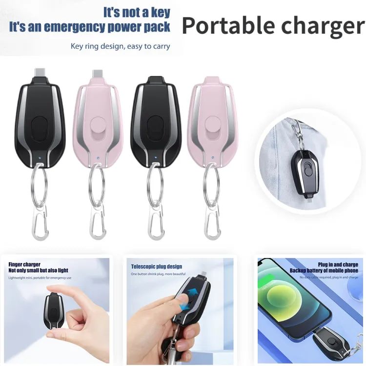 Mini Portable Keychain Phone Charger Emergency Power Banks Retractable Plug Power Fast Charging