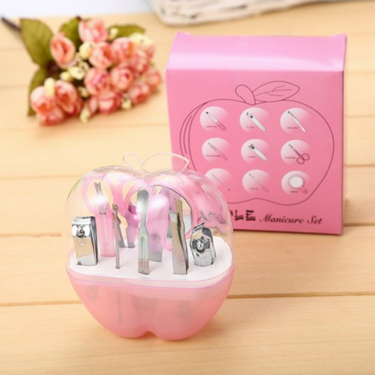 8 Pcs Apple Manicure Set ABS Plastic Mani Pedi Kit | Pink Colour