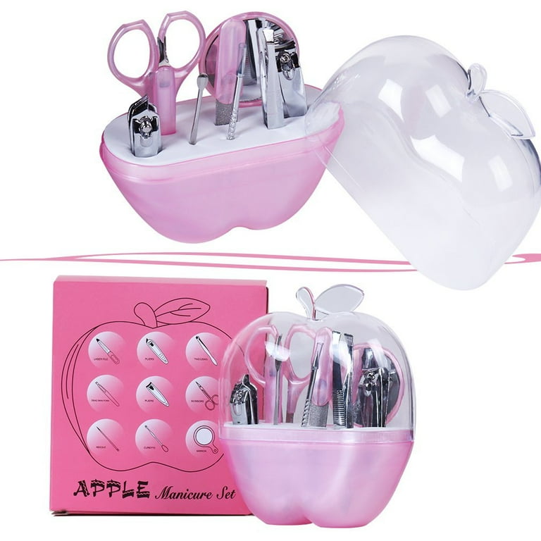 8 Pcs Apple Manicure Set ABS Plastic Mani Pedi Kit | Pink Colour