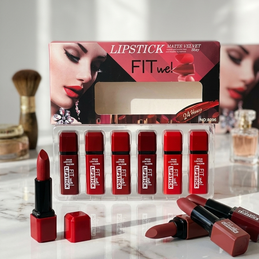 Fitme High Pigmented Velvet Matte Lipstick Set - Long Lasting Smooth Intense Color Lip Makeup Collection - Pack of 6