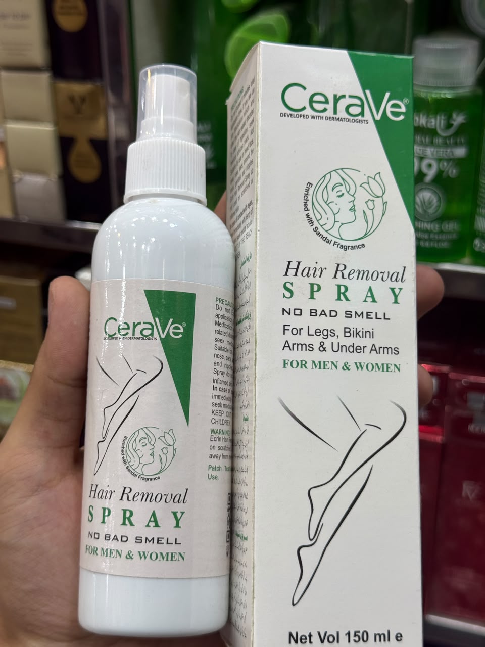 Green CeraVe Hair Removal Spray - Gentle Body Hair Eliminator Smooth Skin Depilatory Formula Easy Spray Skincare Product For Men And Women - 150ML