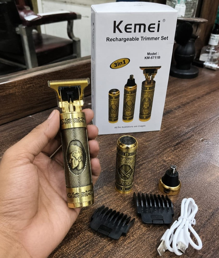 Kemei Km-6711B 3-In-1 Rechargeable Trimmer Set - Personal Care Product Designed For Grooming And Daily Shaving Routine