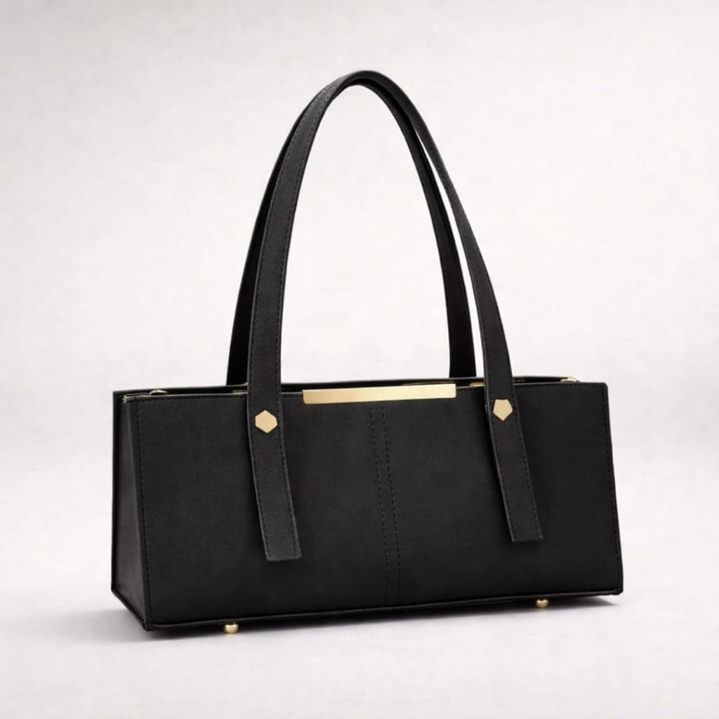 Grace Line Structured PU Leather Tote Bag for Women Black