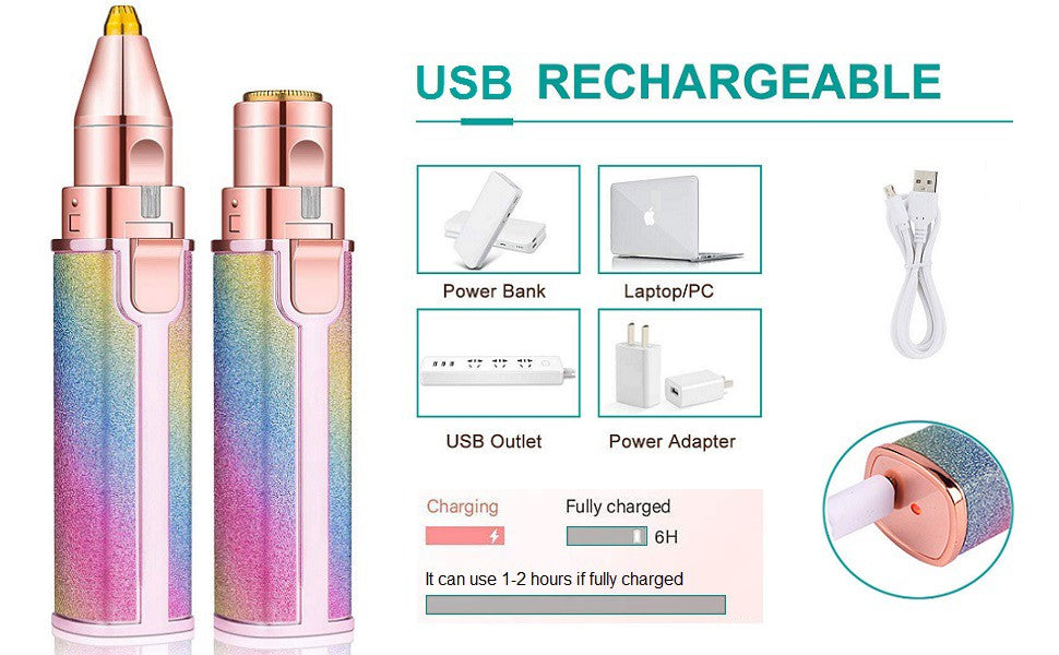 2in1 Electric Eyebrow Trimmer and Shaver Rechargeable Hair Remover for All Parts Use in Pen Flawless Hair Remover Rechargeable Painless Precision Eyebrow Trimmer and Eyebrow Razor Tool with LED Light for Face Lips Nose Chin Arm