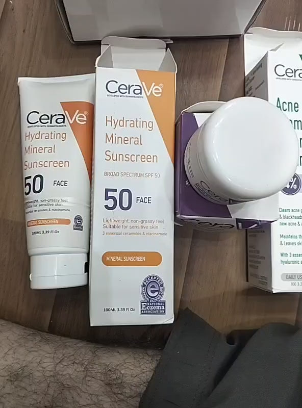CeraVe 4 In 1 Skincare Kit Night Cream Retinol Serum Acne Foaming Cream Cleanser Hydrating Mineral Sunscreen